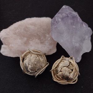 Golden Knit Wire Clip-on Earrings